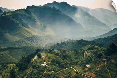 Small village in a mountain valley of Uganda, Bwindi Impenetrable Forest