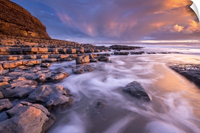 Spectacular sunset over Nash Point on the Glamorgan Heritage Coast, South Wales