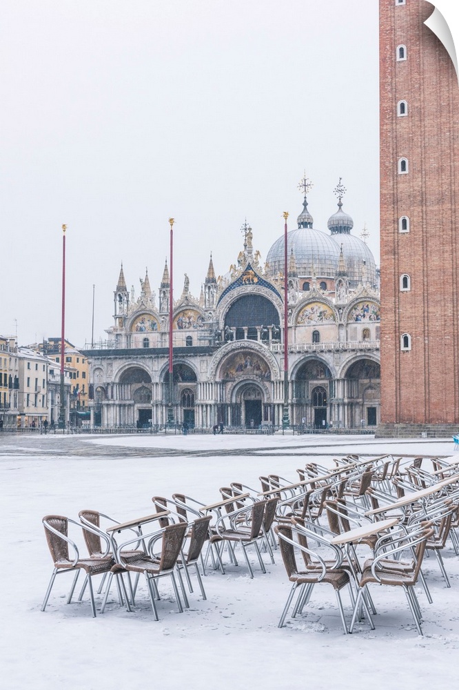 St Mark's Square Covered With Snow, Venice, Veneto, Italy.