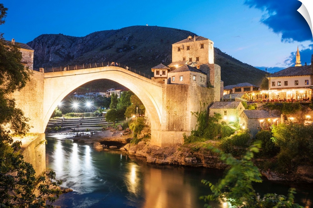 Stari Most Bridge at night, Mostar, Bosnia