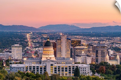 State Capital Building And Skyline Of Salt Lake City, Utah, USA