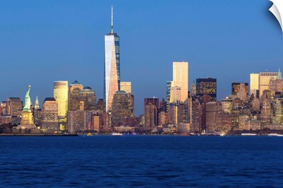 Statue of Liberty, One World Trade Center and Downtown Manhattan, New York