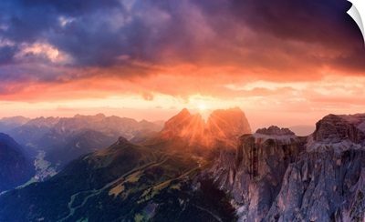 Stunning Sunset On Sassolungo Group, Fassa Valley, Trentino, Dolomites, Italy, Europe