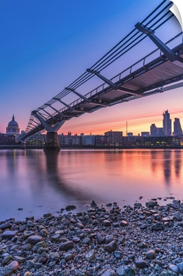 Sunrise Over Millennium Bridge, Banks Of River Thames, London, United Kingdom