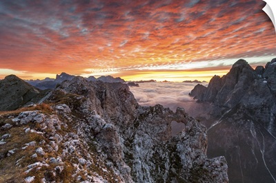 Sunrise over the ridges of the Pale of the Balconies, Pala group, Dolomites, Italy
