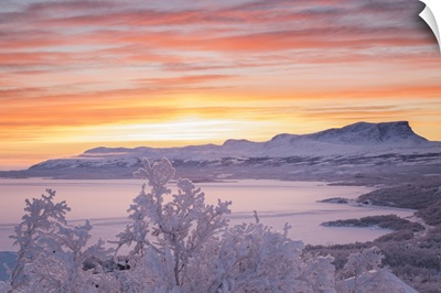 Sunrise with burning sky, Abisko, Kiruna, Sweden, Europe