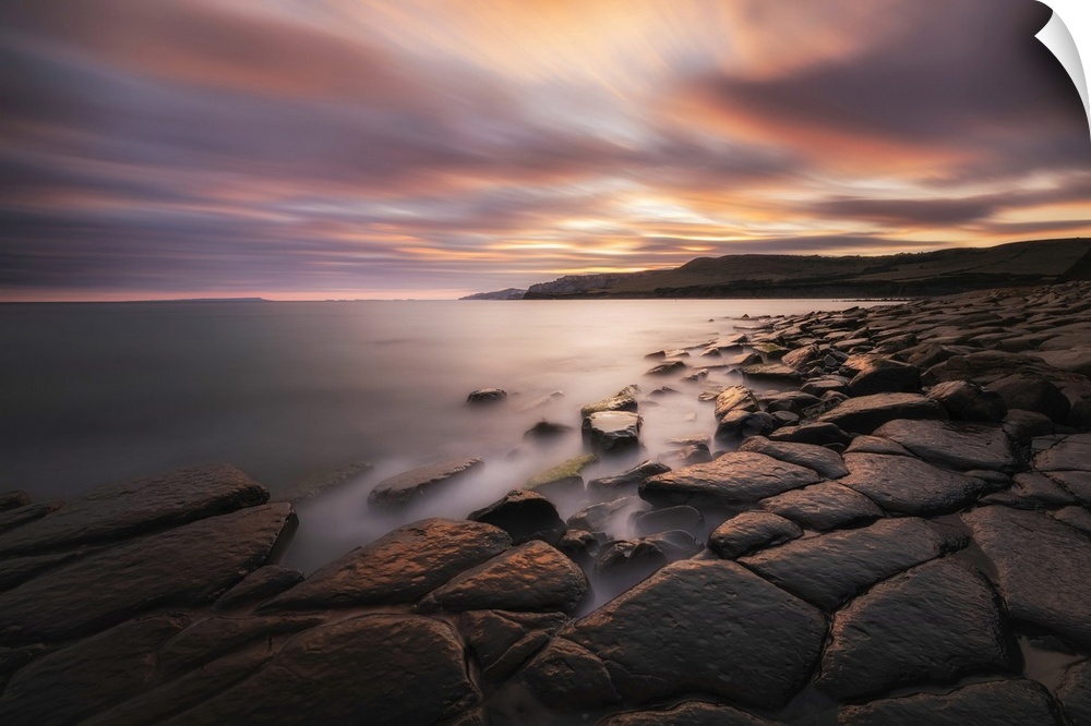 Sunset at Kimmeridge Bay, Isle of Purbeck, Jurassic Coast, Dorset, England, UK.