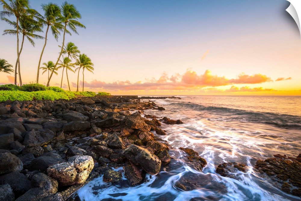 Sunset In Poipu Beach Park, Kauai Island, Hawaii, USA.