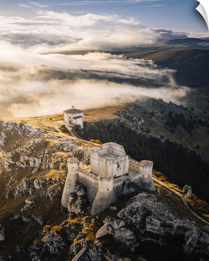 Sunset in Rocca Calascio, an ancient building on the top of a mountain, Gran Sasso National Park, L'Aquila province, Abruz...