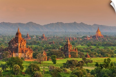 Sunset over the ancient temples and pagodas, Bagan, Myanmar or Burma