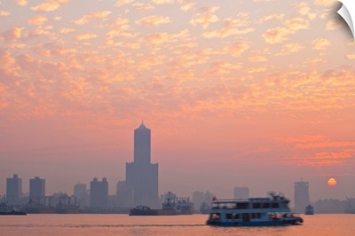 Taiwan, View of harbour looking towards the city and Kaoshiung 85 Sky Tower