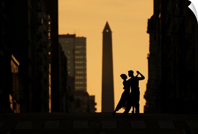 Tango Dancers On Avenida Corrientes At Sunset, Buenos Aires, Argentina