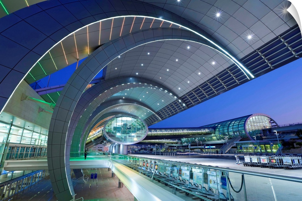 Stylish modern architecture of the 2010 opened Terminal 3 of Dubai International Airport, Dubai, UAE, United Arab Emirates