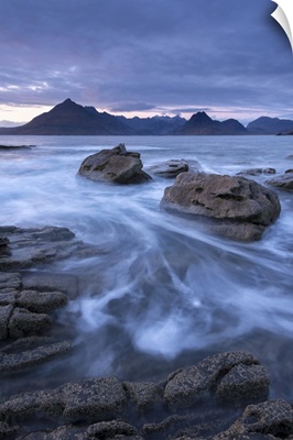 The Black Cuillin mountains from the rocky shores of Elgol, Isle of Skye, Scotland