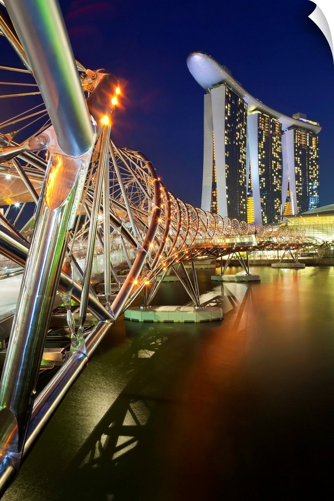 The Helix Bridge and Marina Bay Sands, Marina Bay, Singapore, South East Asia