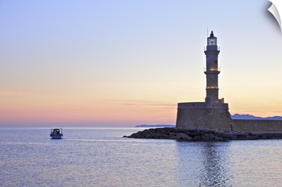 The Lighthouse and Fishing Boat in The Venetian Harbour at Sunrise