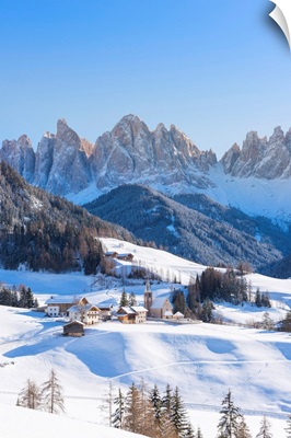 The Little Village Of Santa Magdalena In Funes With The Odle Dolomites, Italy