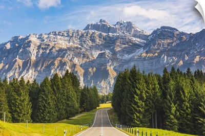 The road leading to Schwagalp pass with mount Santis in the background, Switzerland