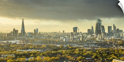 The Shard & City Of London Skyline From Canary Wharf, London, England