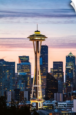 The Space Needle And Skyline At Dawn, Seattle, Washington, USA