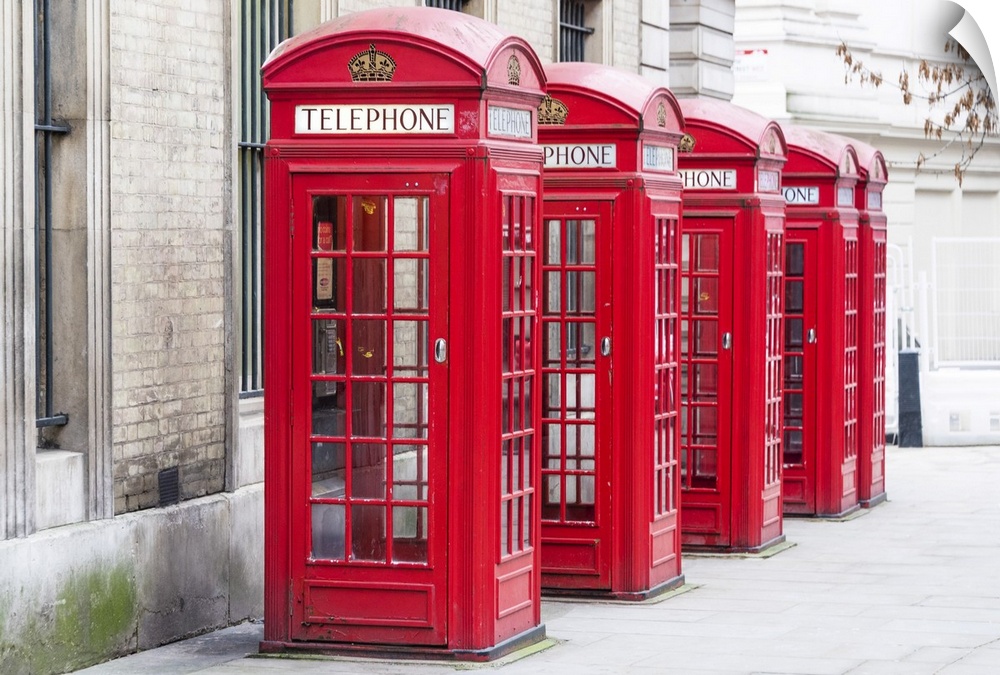 The traditional British red telephone boxes, Covent Garden, London, England.