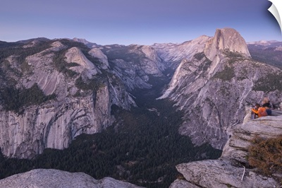 Tourists viewing Half Dome and Yosemite Valley, California