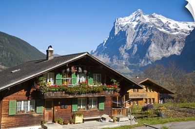 Traditional Houses, Wetterhorn and Grindelwald, Berner Oberland, Switzerland