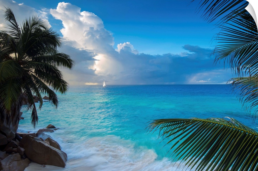 Tropical beach, La Digue, Seychelles.