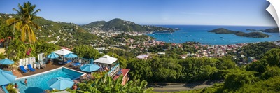 U.S. Virgin Islands, St. Thomas, Charlotte Amalie, elevated town view
