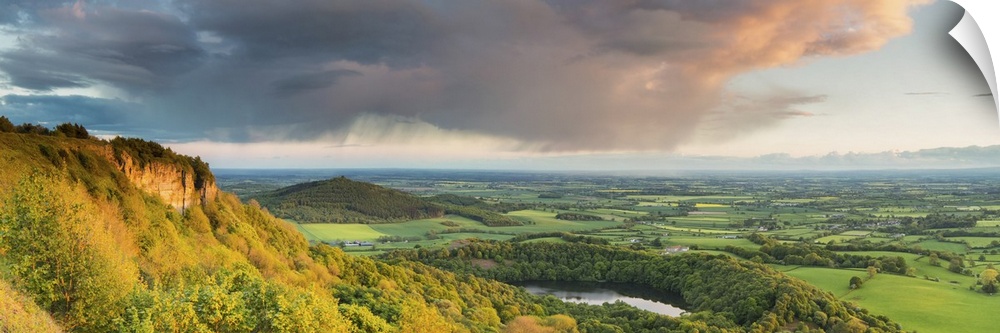 United Kingdom, England, North Yorkshire, Sutton Bank. The classic view of Lake Gormire from Whitestone Cliffs in Spring.