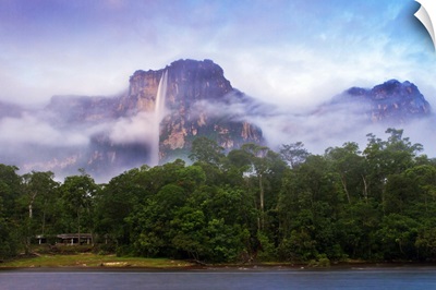 Venezuela, Guayana, Canaima National Park, Mist swirls round Angel Falls at sunrise
