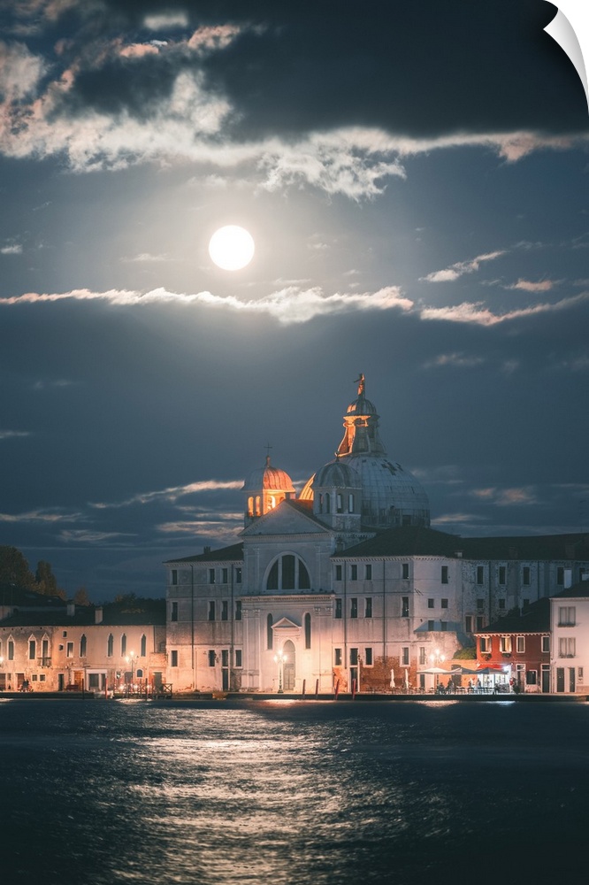 Venice, Veneto, Italy. Santa Maria della Presentazione church and Giudecca skyline at night.