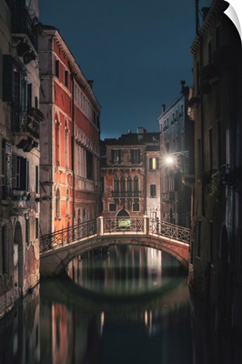 Venice, Veneto, Italy, Backstreet Canals In San Marco At Night