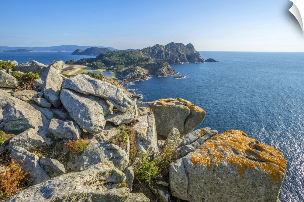 View from Alto do Principe, Islas Cies, Vigo, Pontevedra, Galicia, Spain.