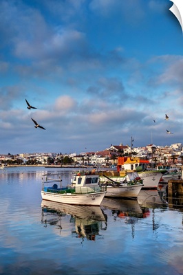 View from fishing harbour towards old town, Lagos, Algarve, Portugal