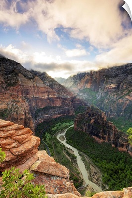 View Of Big Bend And The Virgin River From Angels Landing, Utah, USA