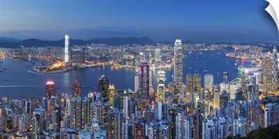 View of Kowloon and Hong Kong Island from Victoria Peak at dusk, Hong Kong