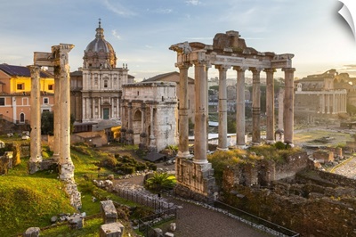 View Of The Ruins Of Fori Imperiali From The Campidoglio At Dawn, Rome, Italy