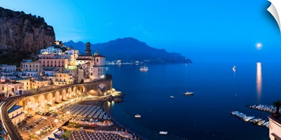 View Of The Small Village Of Atrani During The Blue Hour, Amalfi Coast, Italy