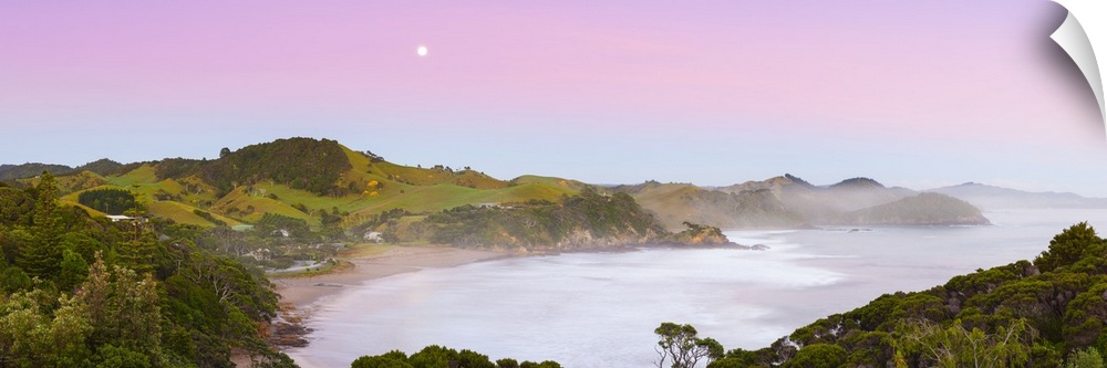 Elevated View Over Sandy Bay illuminated at dawn, Tutukaka Coast, Northland, North Island, New Zealand