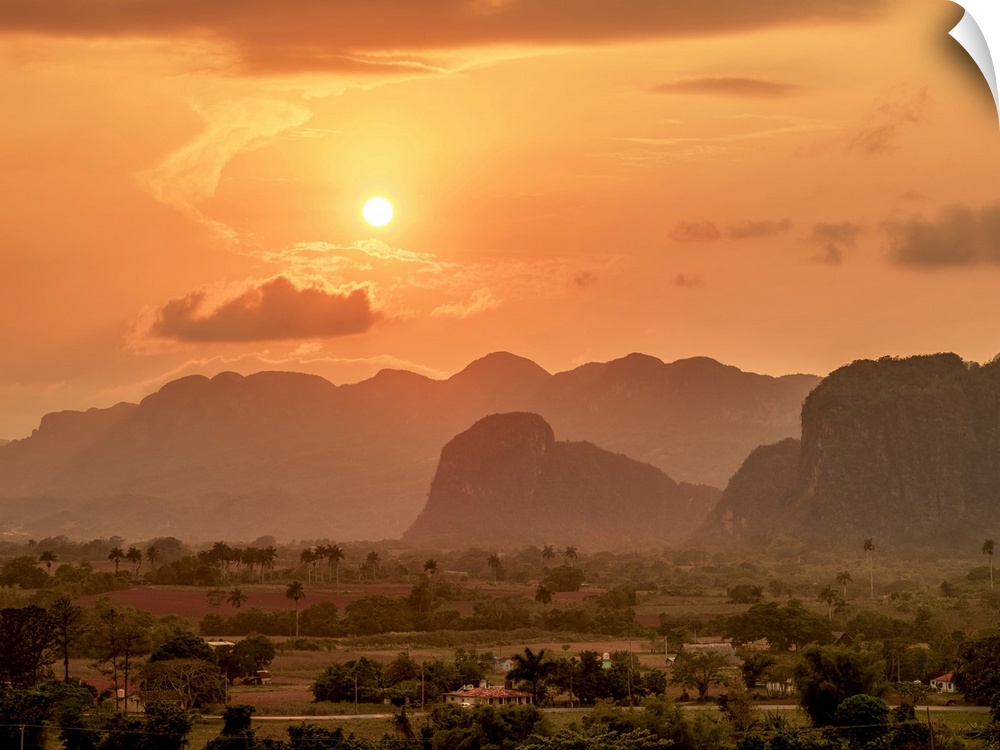 Vinales Valley at sunset, elevated view, UNESCO World Heritage Site, Pinar del Rio Province, Cuba