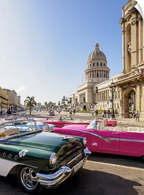 Vintage Cars At Paseo Del Prado And El Capitolio, Havana, La Habana Province, Cuba