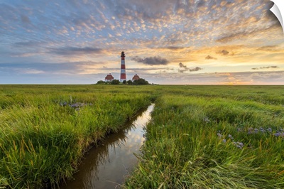 Westerhever lighthouse, Eiderstedt, North Frisia, Schleswig-Holstein, Germany
