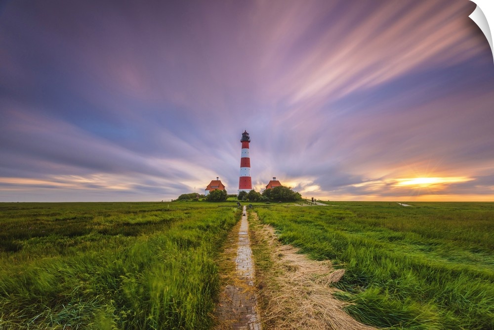 Westerhever lighthouse, Eiderstedt, North Frisia, Schleswig-Holstein, Germany.