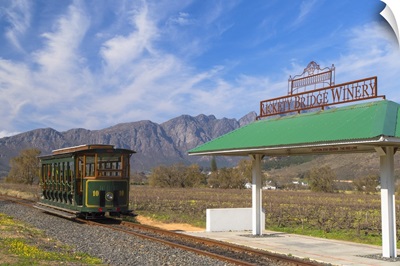 Wine tram at Rickety Bridge Wine Estate, Franschhoek, Western Cape, South Africa