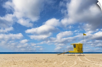 Yellow Lifeguard's Cabin On Beach, Morro Jable, Fuerteventura, Canary Islands, Spain