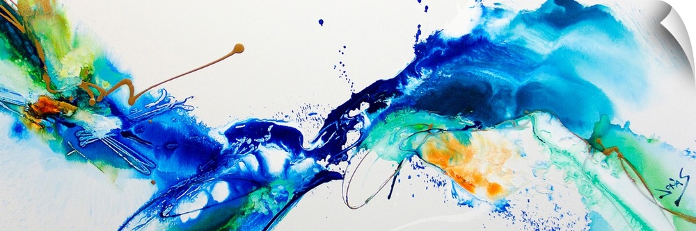 Contemporary abstract painting using vibrant colors converging toward the center of the image in a fluid motion.