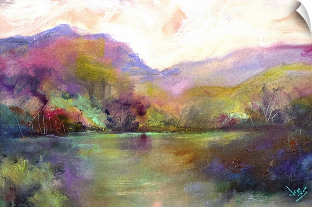 Contemporary landscape painting ranging a gamut of color.