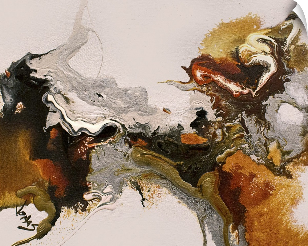 A contemporary abstract painting using earthy tones in a convergence of liquidity.
