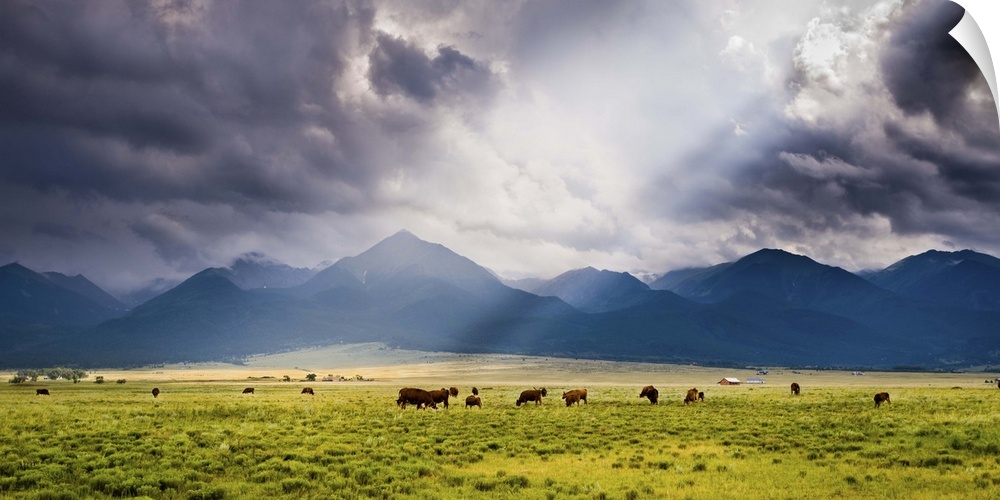 A Storm Illuminates the Valley and Ranches; Westcliffe, CO